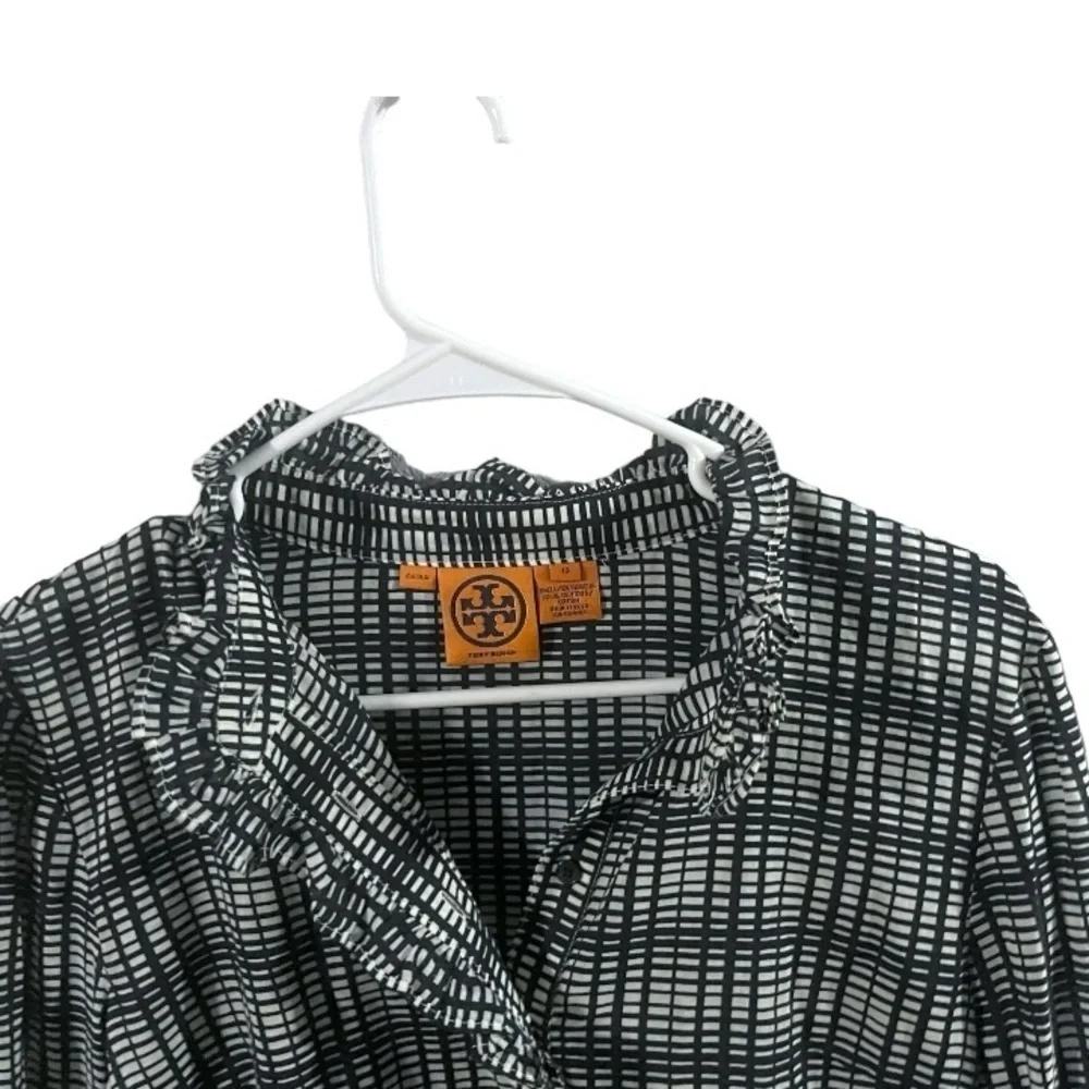Like New! Tory Burch Deneuve black Plaid Ruffle Top Size 10